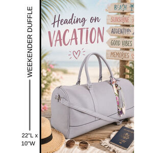 MSRP $79 | ✨ NWT Large PU Vegan Leather Weekender Duffel Bag – Light Grey ✨
